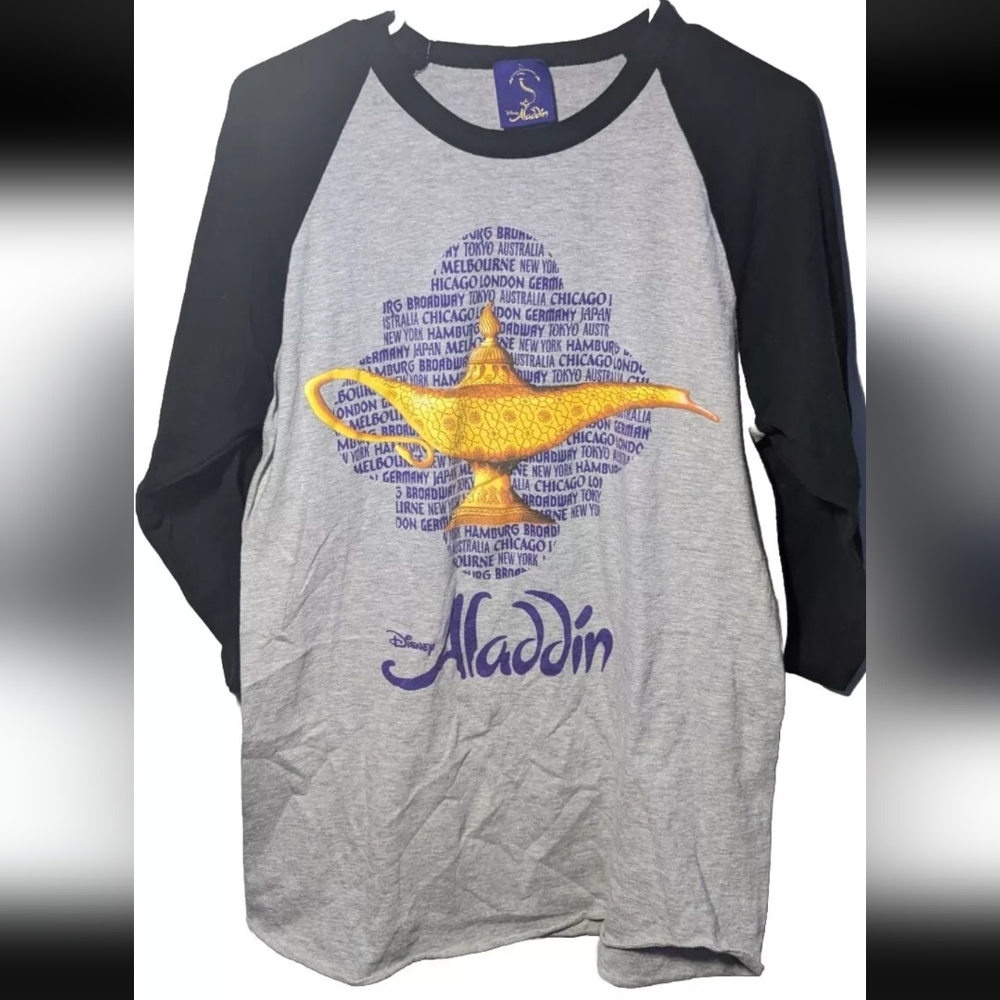Disney Aladdin The Broadway Musical Shirt Adult Medium M Raglan Tee 3/4 Sleeve